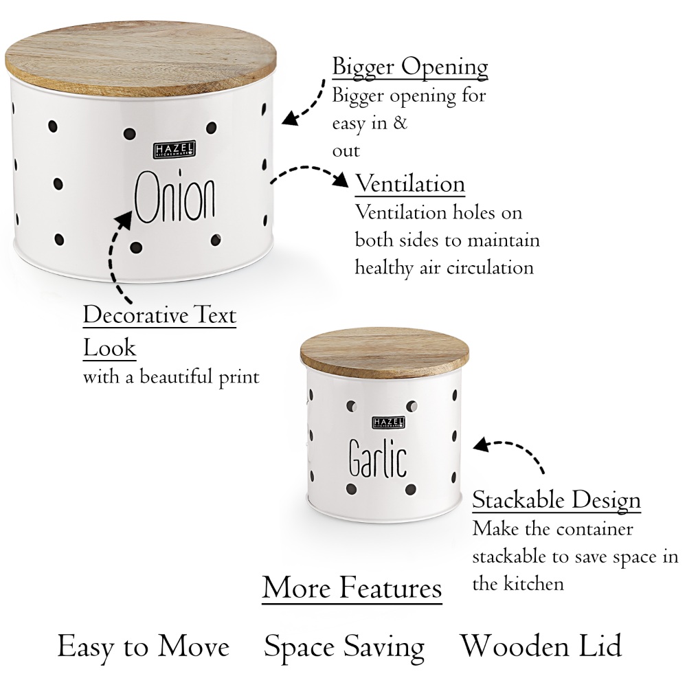 HAZEL Garlic & Onion Storage Container for Kitchen | Onion Garlic Storage Container, Set of 2, White