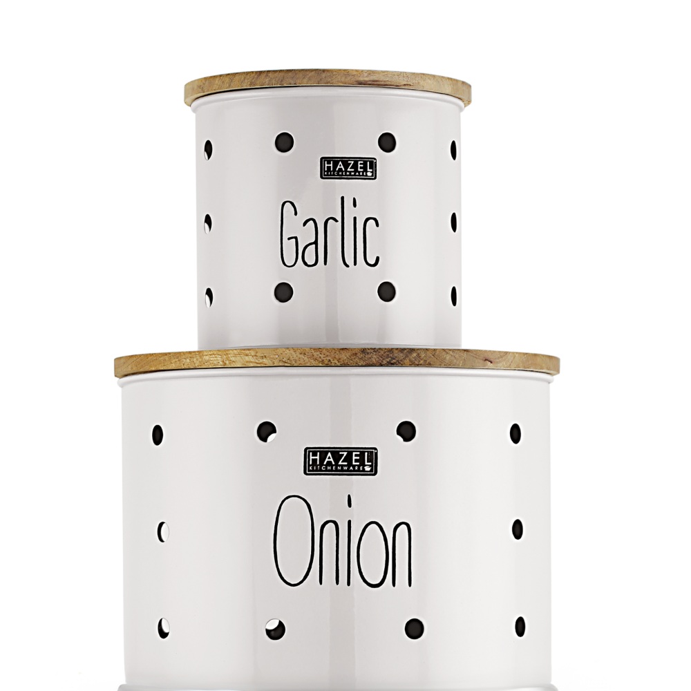 HAZEL Garlic & Onion Storage Container for Kitchen | Onion Garlic Storage Container, Set of 2, White