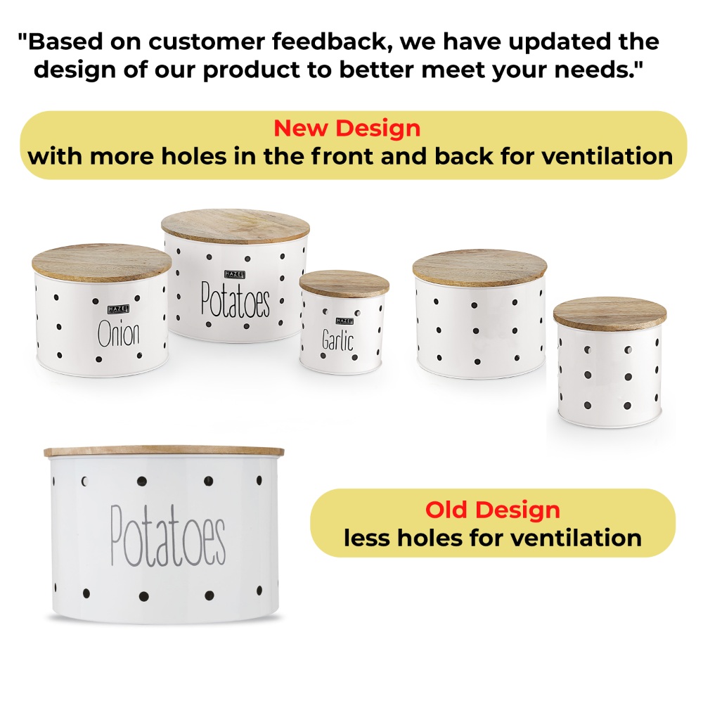 HAZEL Garlic & Onion Storage Container for Kitchen | Onion Garlic Storage Container, Set of 2, White