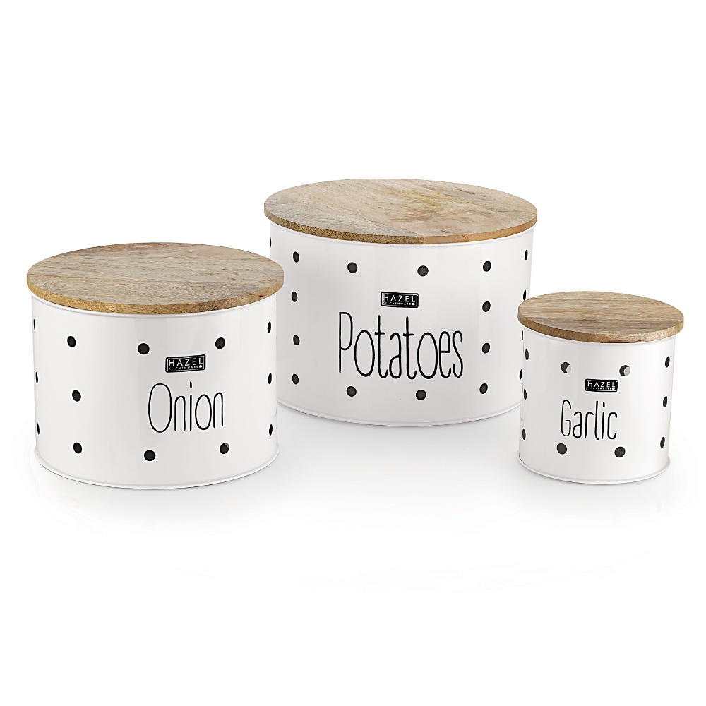 HAZEL Garlic Potato Onion Storage Container | Potato Onion Garlic Storage Container, Set of 3, White