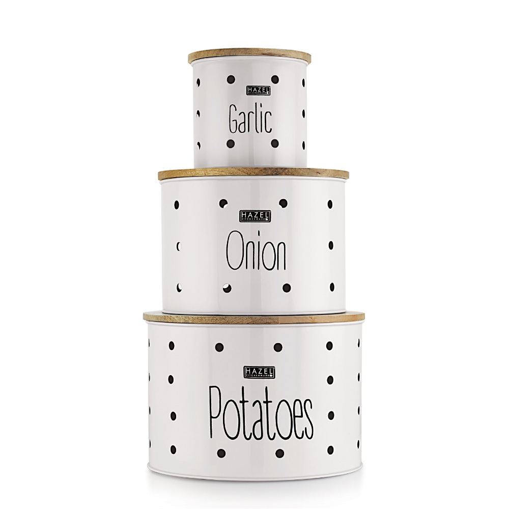 HAZEL Garlic Potato Onion Storage Container | Potato Onion Garlic Storage Container, Set of 3, White