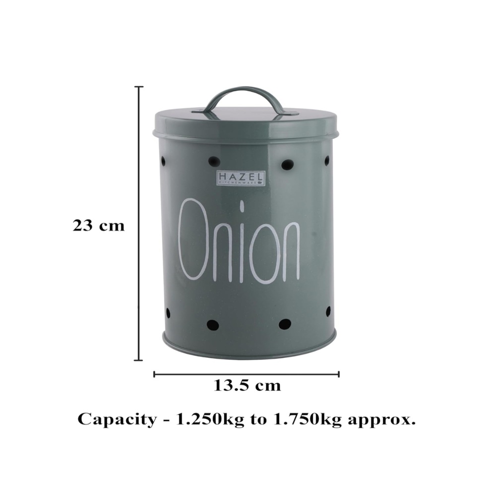 HAZEL Onion Storage Container For Kitchen | Container For Kitchen Storage | Food Grade Storage Container with Lid, 1.250 to 1.750 KG ML, Olive Green