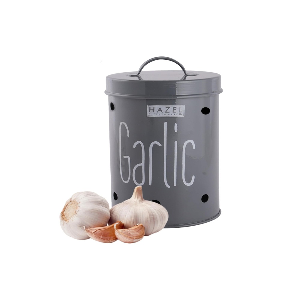 HAZEL Garlic Storage Container For Kitchen | Container For Kitchen Storage | Food Grade Storage Container with Lid, 750 to 1 KG ML, Grey