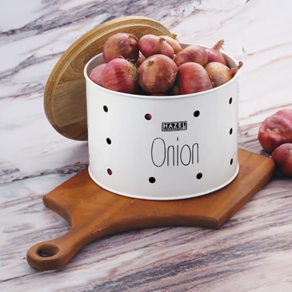 HAZEL Onion Container Storage for Kitchen | Onion Box for Kitchen Storage, White, 2.5 kg apx.