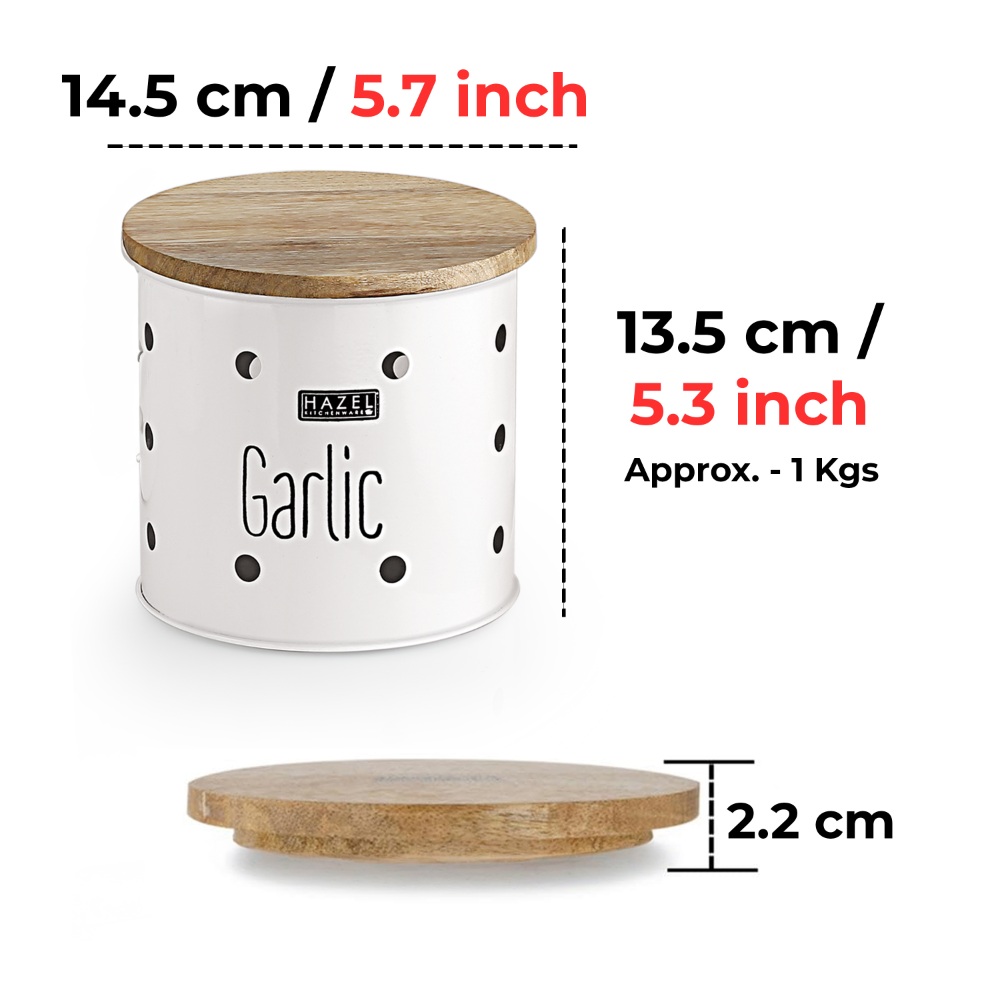 HAZEL Garlic Storage Container for Kitchen | Garlic Container for Storage, White, 1 kg apx.