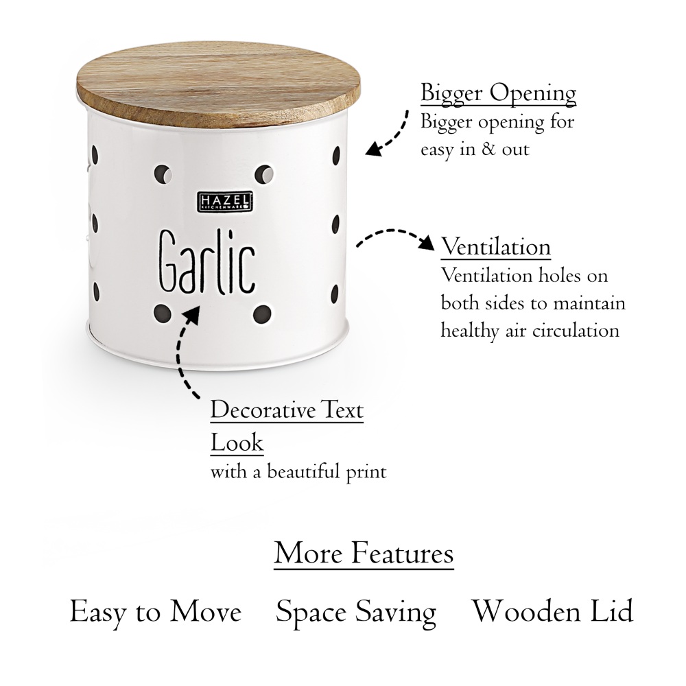 HAZEL Garlic Storage Container for Kitchen | Garlic Container for Storage, White, 1 kg apx.