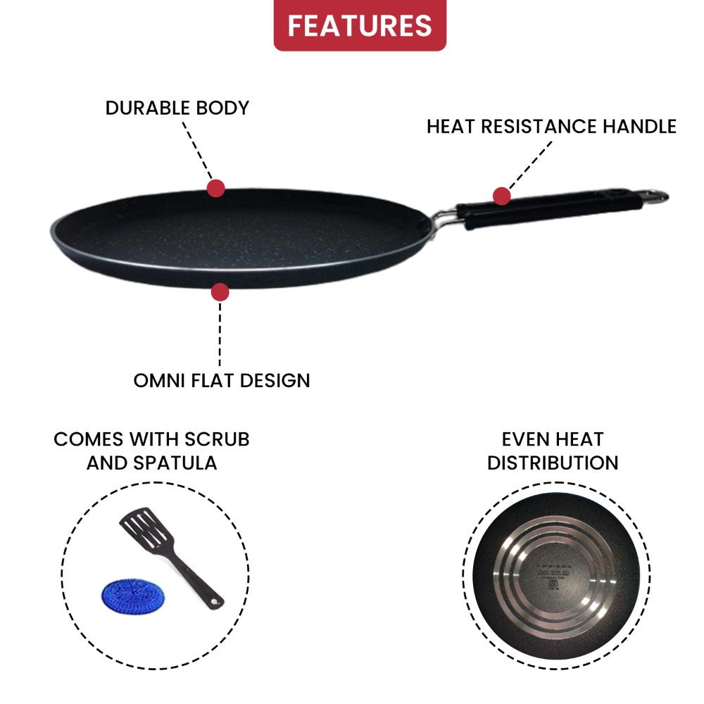 HAZEL Non-Stick Flat Dosa Tawa, 28 cm, Dosai Kallu, Dosha Chatti