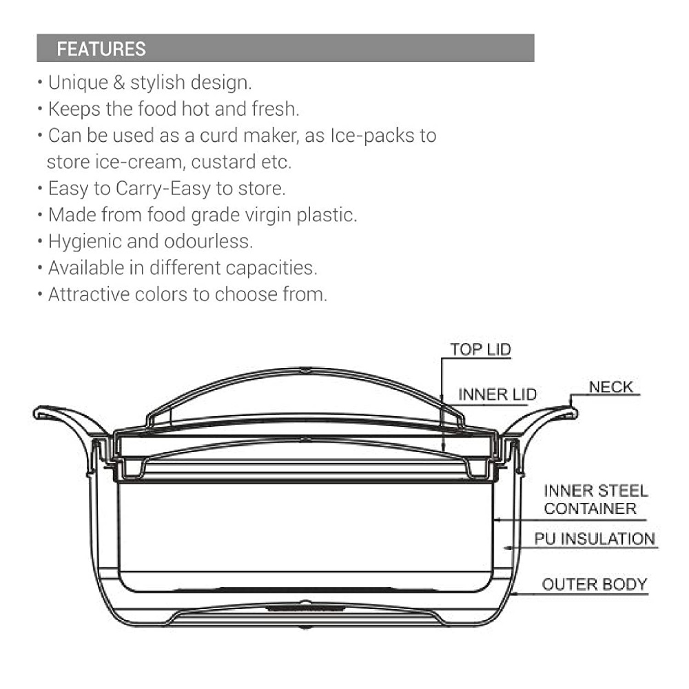 MILTON Crave Jr Inner Stainless Steel Serving Casserole Gift Set of 3(470ml, 800ml, 1380ml), PU Insulated Kitchen Hot Pot, Keeps Food hot & Fresh for Roti, Biryani, Blue