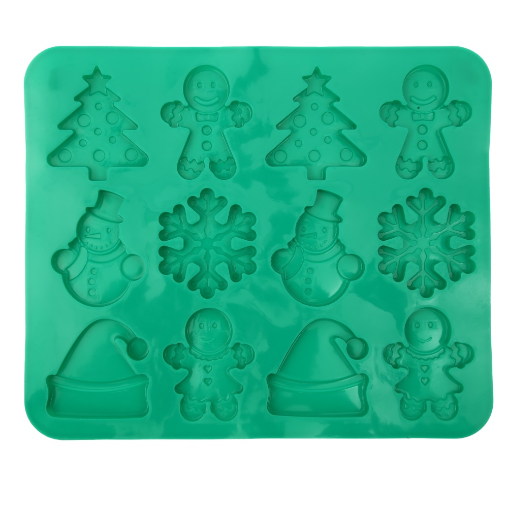 HAZEL Christmas Silicone Mold for Baking: Snowman, Gingerbread, Tree & Snowflake Shapes for Holiday Treats