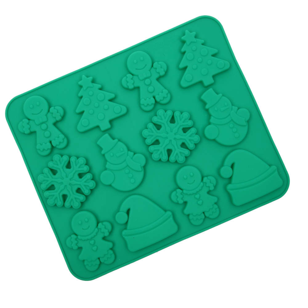 HAZEL Christmas Silicone Mold for Baking: Snowman, Gingerbread, Tree & Snowflake Shapes for Holiday Treats