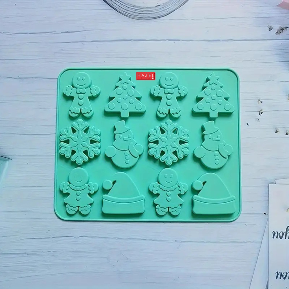 HAZEL Christmas Silicone Mold for Baking: Snowman, Gingerbread, Tree & Snowflake Shapes for Holiday Treats