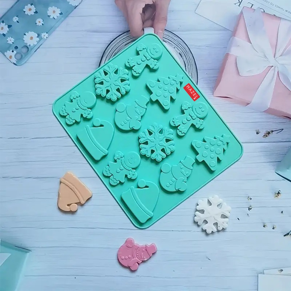 HAZEL Christmas Silicone Mold for Baking: Snowman, Gingerbread, Tree & Snowflake Shapes for Holiday Treats