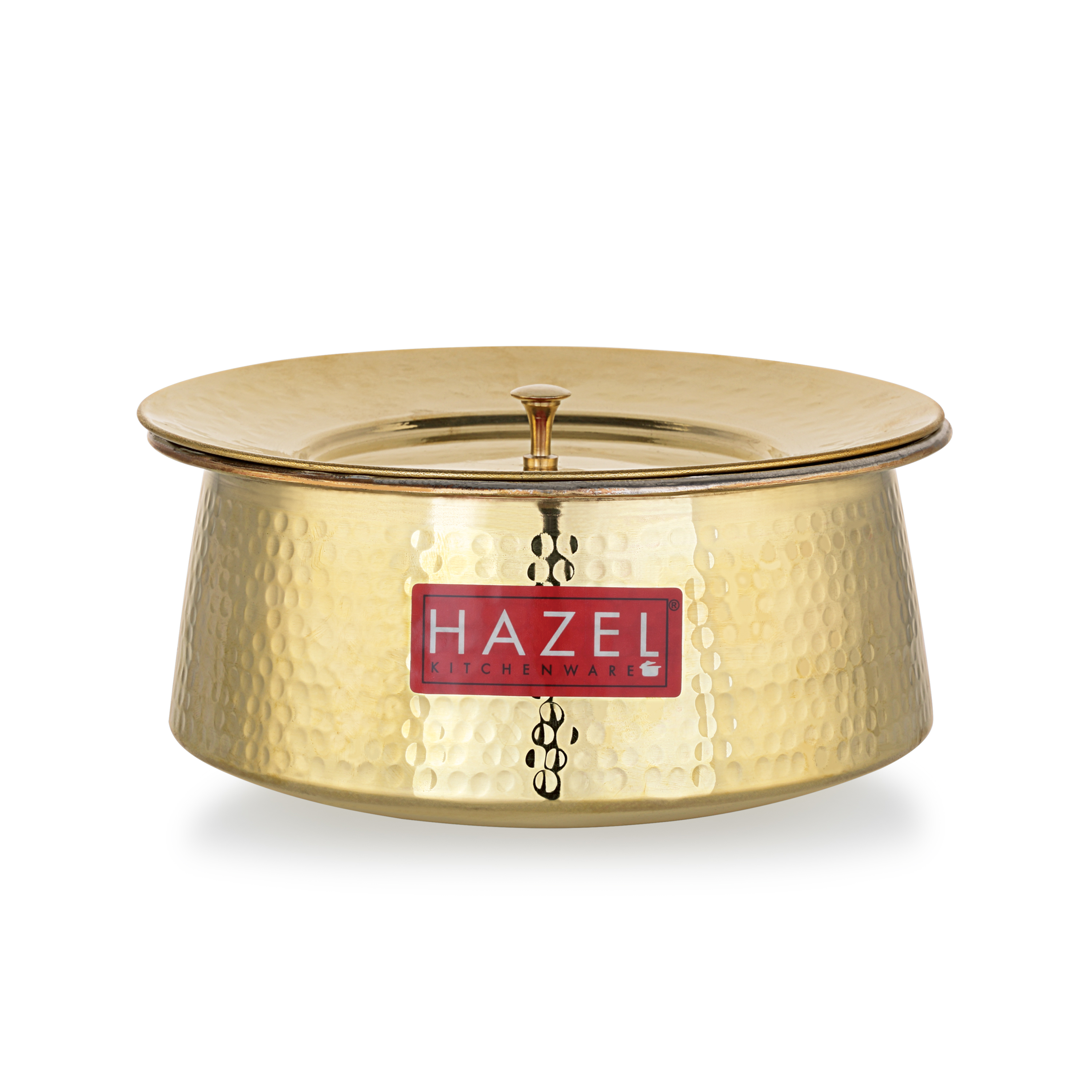 HAZEL Brass Hammered Urli with Lid, 2000 ml | Brass Handi for Cooking | Uruli | Pital ka Bartan