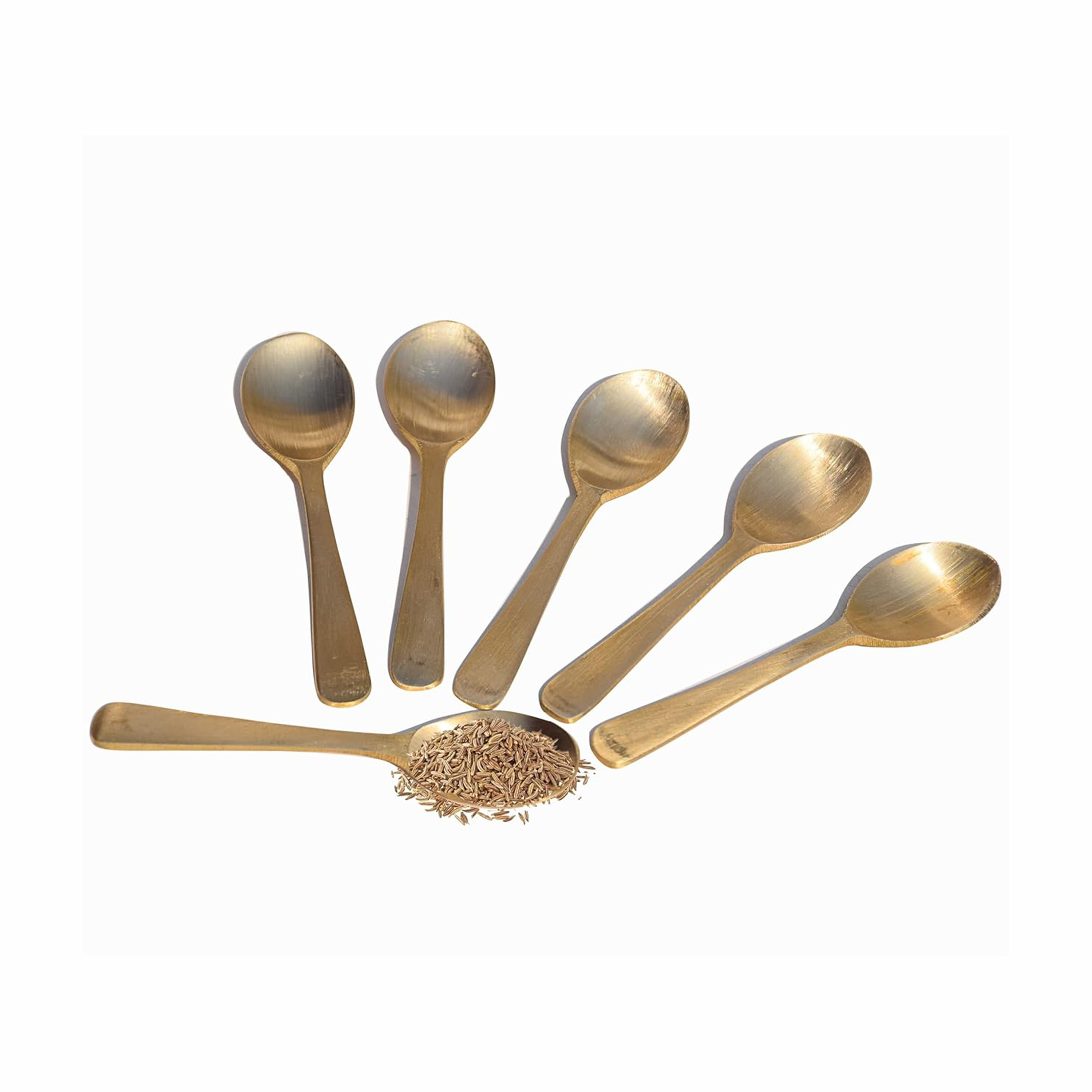 HAZEL Brass Masala Spoon Set of 6|Tea Spoons Set of 6|Small Spoons for Spice Jars|Matt Finish Brass Spoon