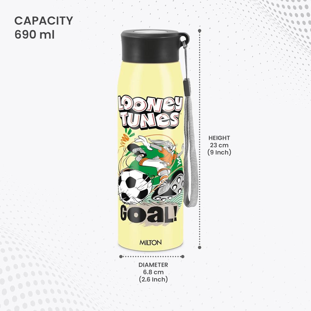 MILTON Handy Design 650 (Looney Tunes - Bunny) Stainless Steel Leak Proof Water Bottle, 690 ML, Lemon Yellow