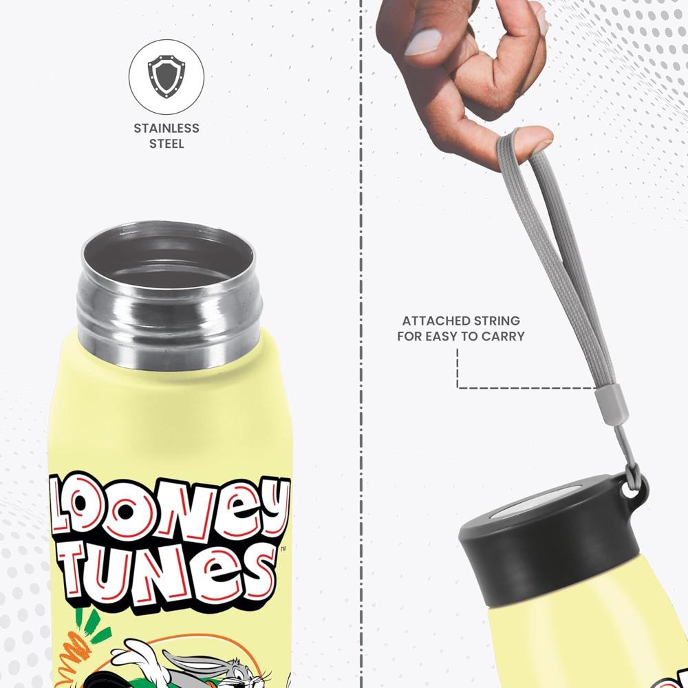 MILTON Handy Design 650 (Looney Tunes - Bunny) Stainless Steel Leak Proof Water Bottle, 690 ML, Lemon Yellow