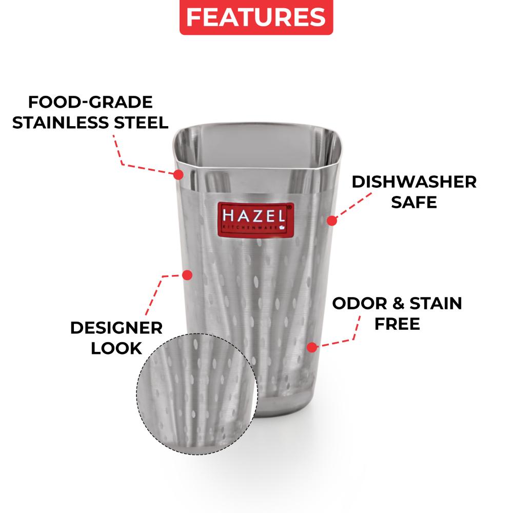 HAZEL Stainless Steel Glass Set of 2 - 350ml | Unbreakable Glasses for Water, Juice & Milkshake Cups