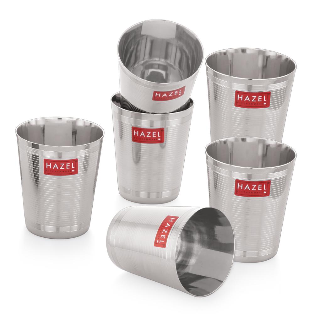 HAZEL Stainless Steel Glass Set of 6 - 350ml | Safe & Durable Water Glass Set | Milkshake & Juice Cups