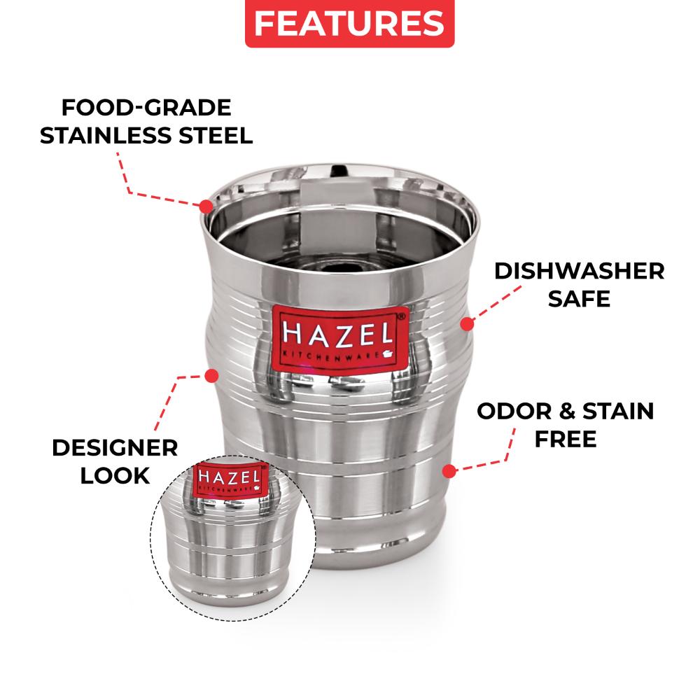 HAZEL Stainless Steel Kids Glass Set of 2 - 200ml | Lightweight Water, Juice Cups for Toddlers