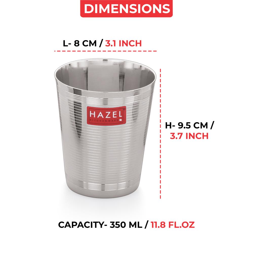 HAZEL Stainless Steel Glass for Water and Juice | Unbreakable Glossy Finish Glass Set of 12, 350 ML