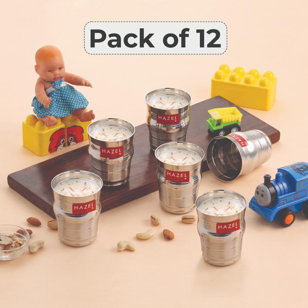 HAZEL Stainless Steel Kids Glass Set of 12 - 200ml | Lightweight Water, Juice Cups for Toddlers