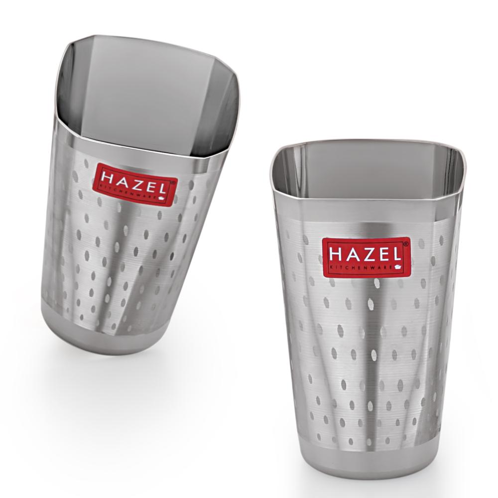 HAZEL Stainless Steel Glass Set of 2 - 350ml | Unbreakable Glasses for Water, Juice & Milkshake Cups