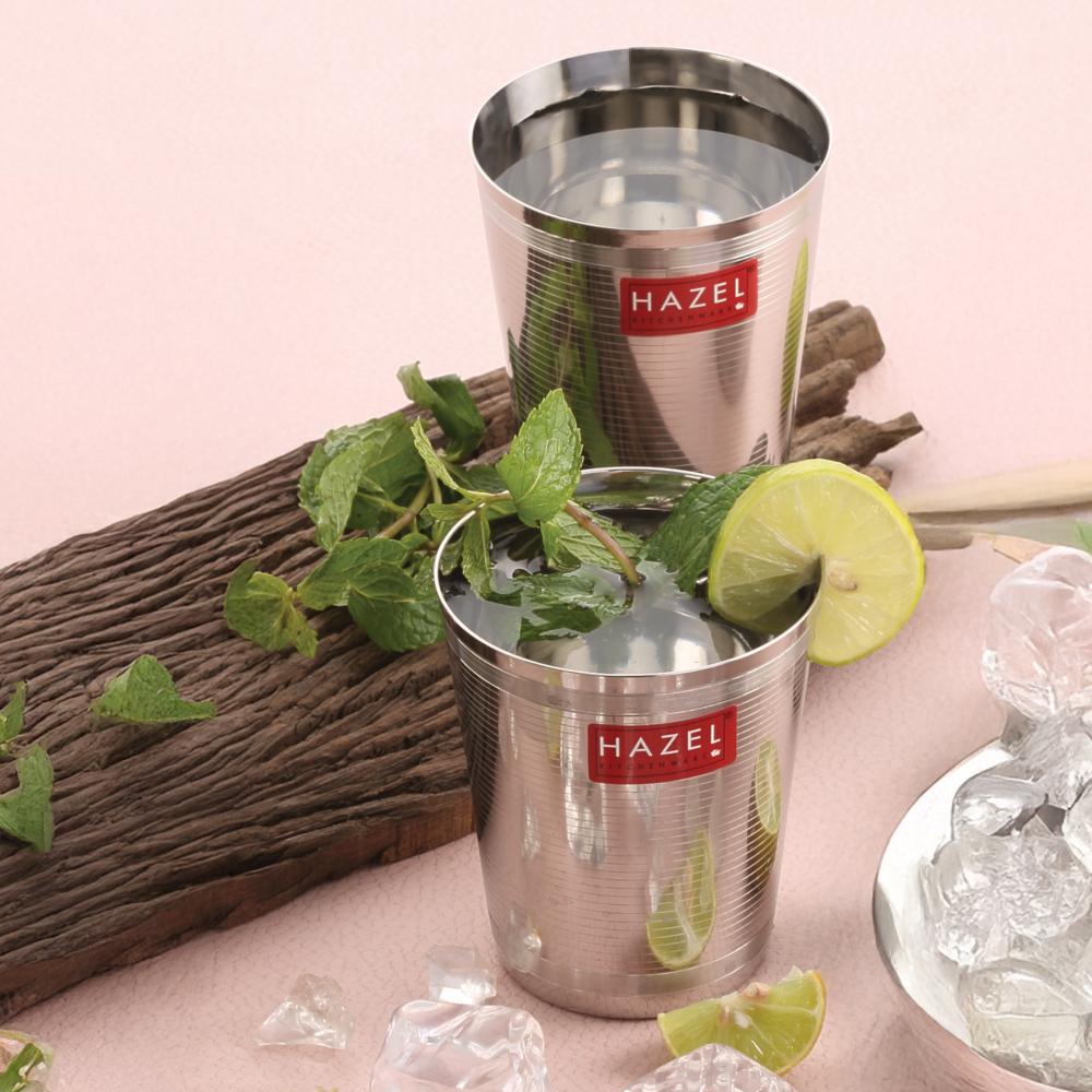 HAZEL Stainless Steel Glass Set of 2 - 350ml | Water, Juice & Cold Drink Cups Unbreakable Glasses