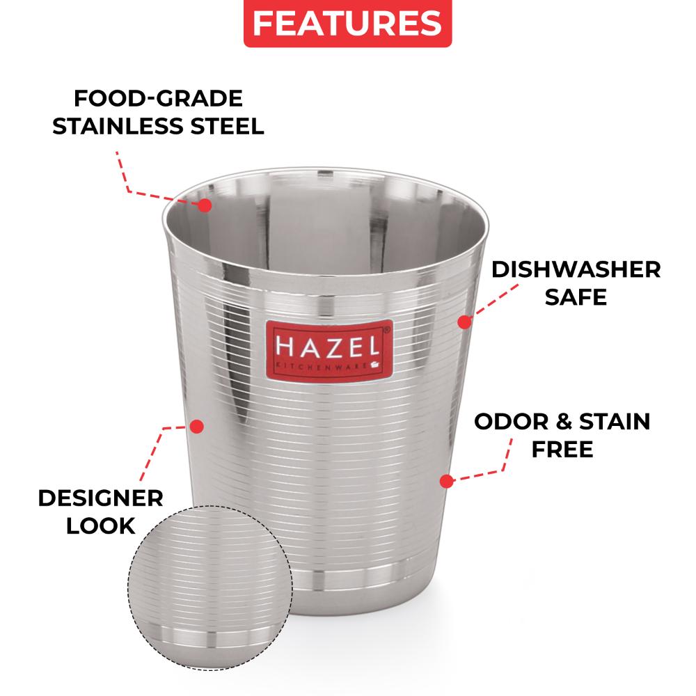 HAZEL Stainless Steel Glass Set of 2 - 350ml | Water, Juice & Cold Drink Cups Unbreakable Glasses