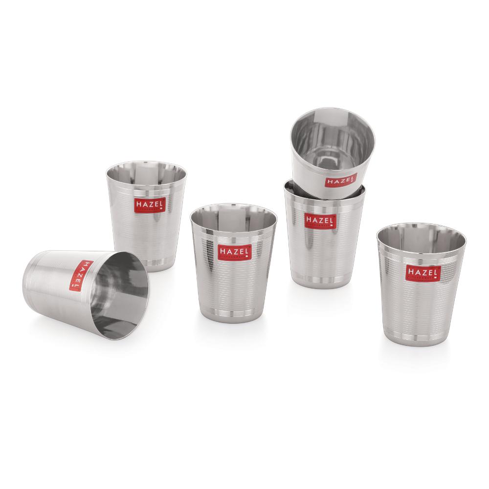HAZEL Stainless Steel Glass Set of 6 - 350ml | Safe & Durable Water Glass Set | Milkshake & Juice Cups