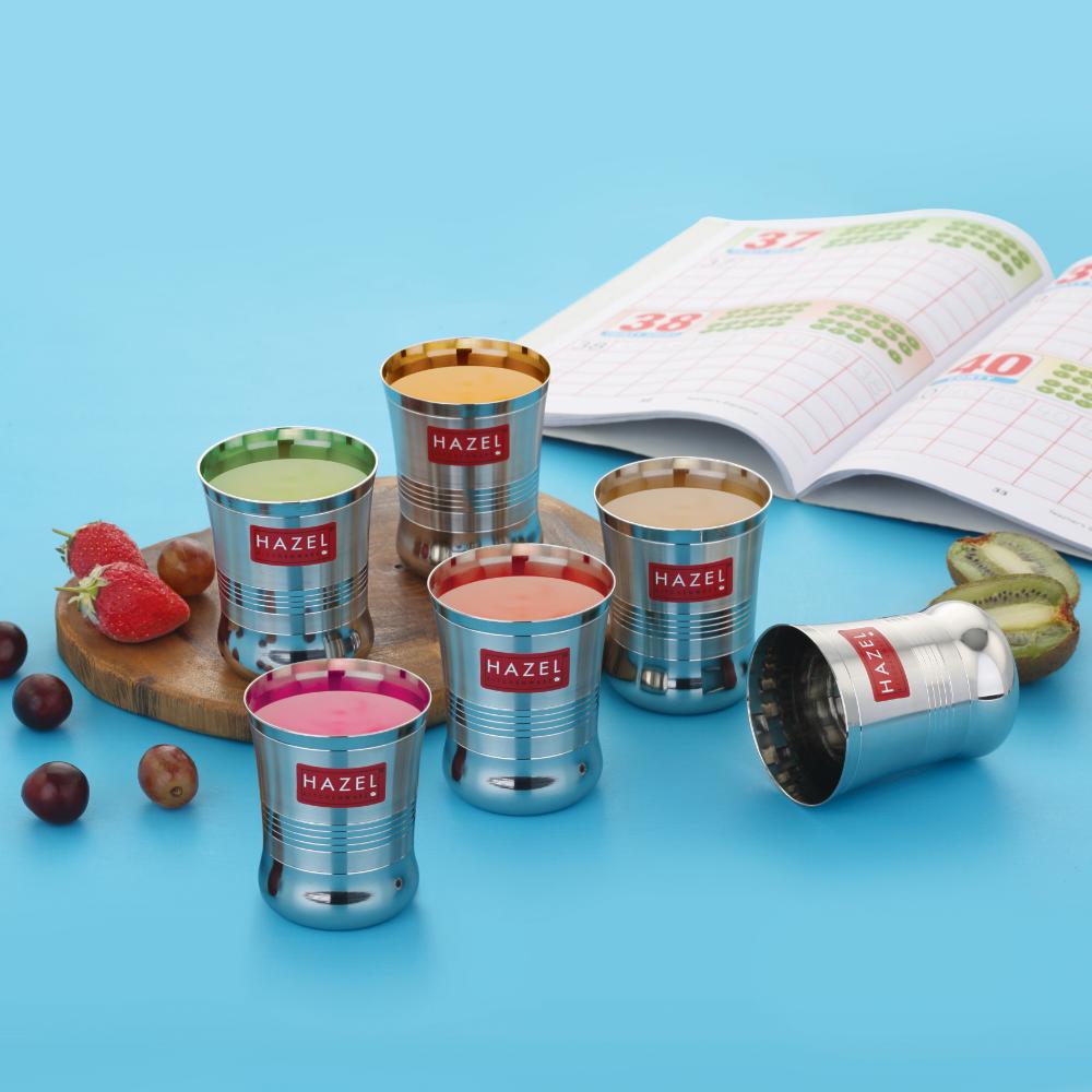HAZEL Stainless Steel Glass Set of 6 - 200ml | Safe & Durable Small Glasses Water Cups for Kids