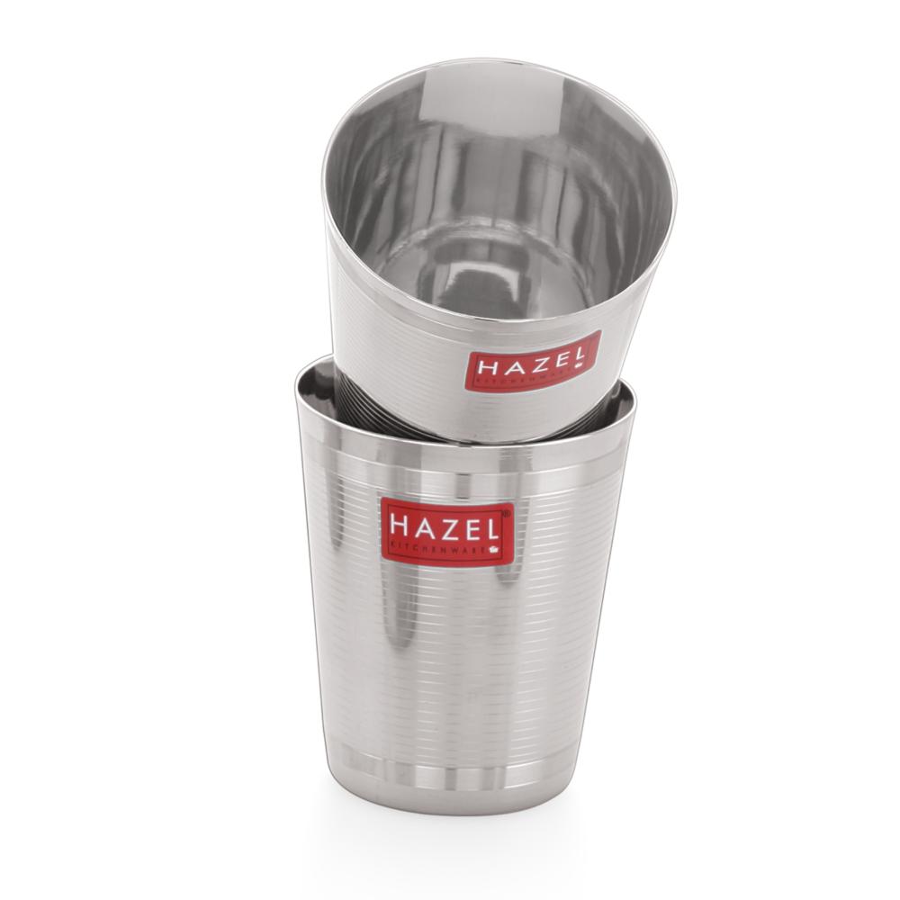 HAZEL Stainless Steel Glass for Water and Juice | Unbreakable Glossy Finish Glass Set of 12, 350 ML