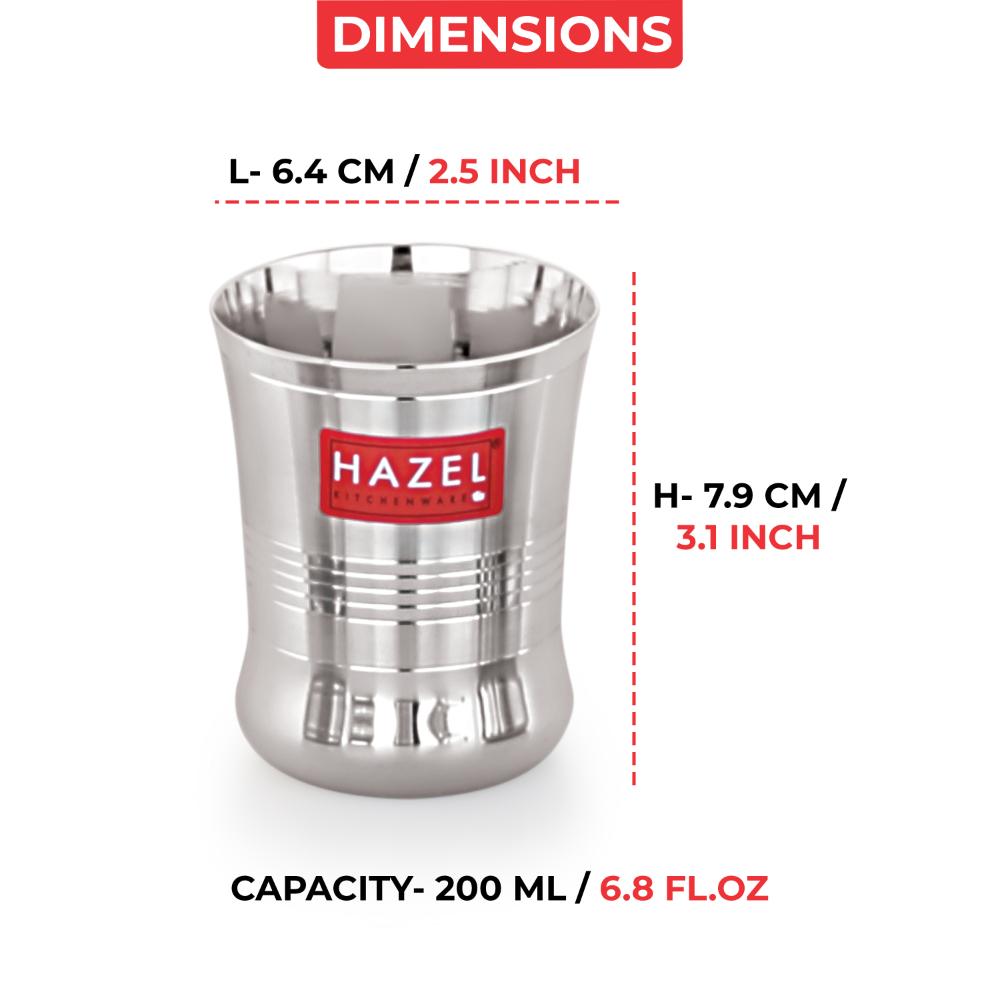 HAZEL Stainless Steel Toddler Glass Set of 12 - 200ml | Unbreakable Cups for Water, Juice & Milkshake