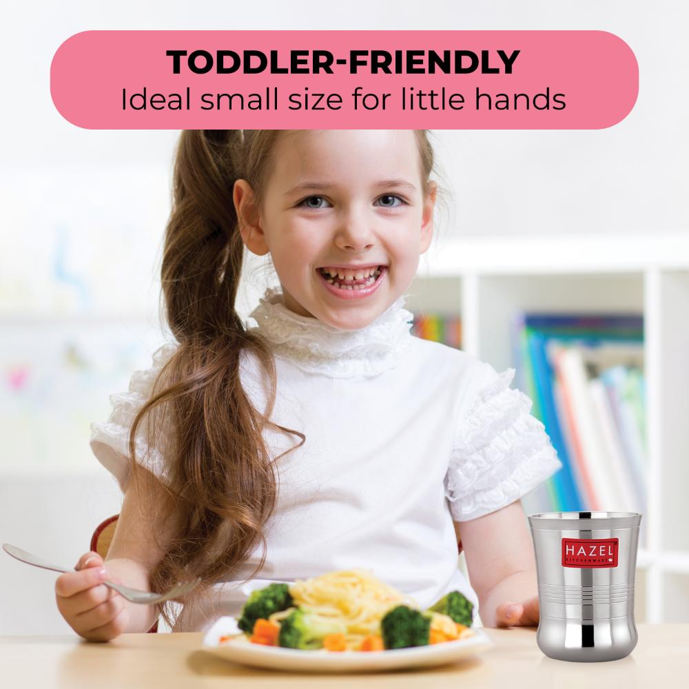HAZEL Stainless Steel Toddler Glass Set of 12 - 200ml | Unbreakable Cups for Water, Juice & Milkshake