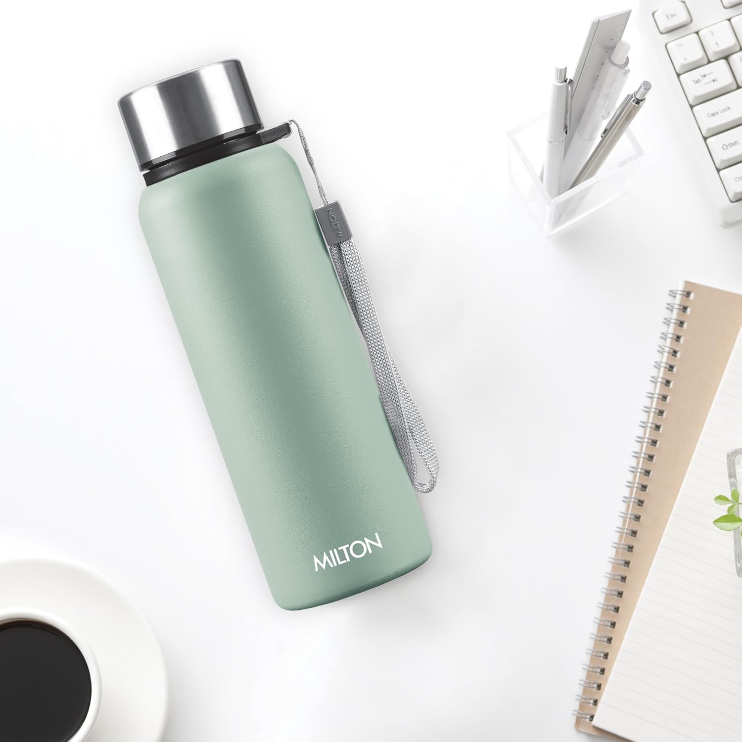 MILTON Brim 750 Stainless Steel Single Walled Leak Proof Easy Grip Water Bottle, 690 ML, Light Green