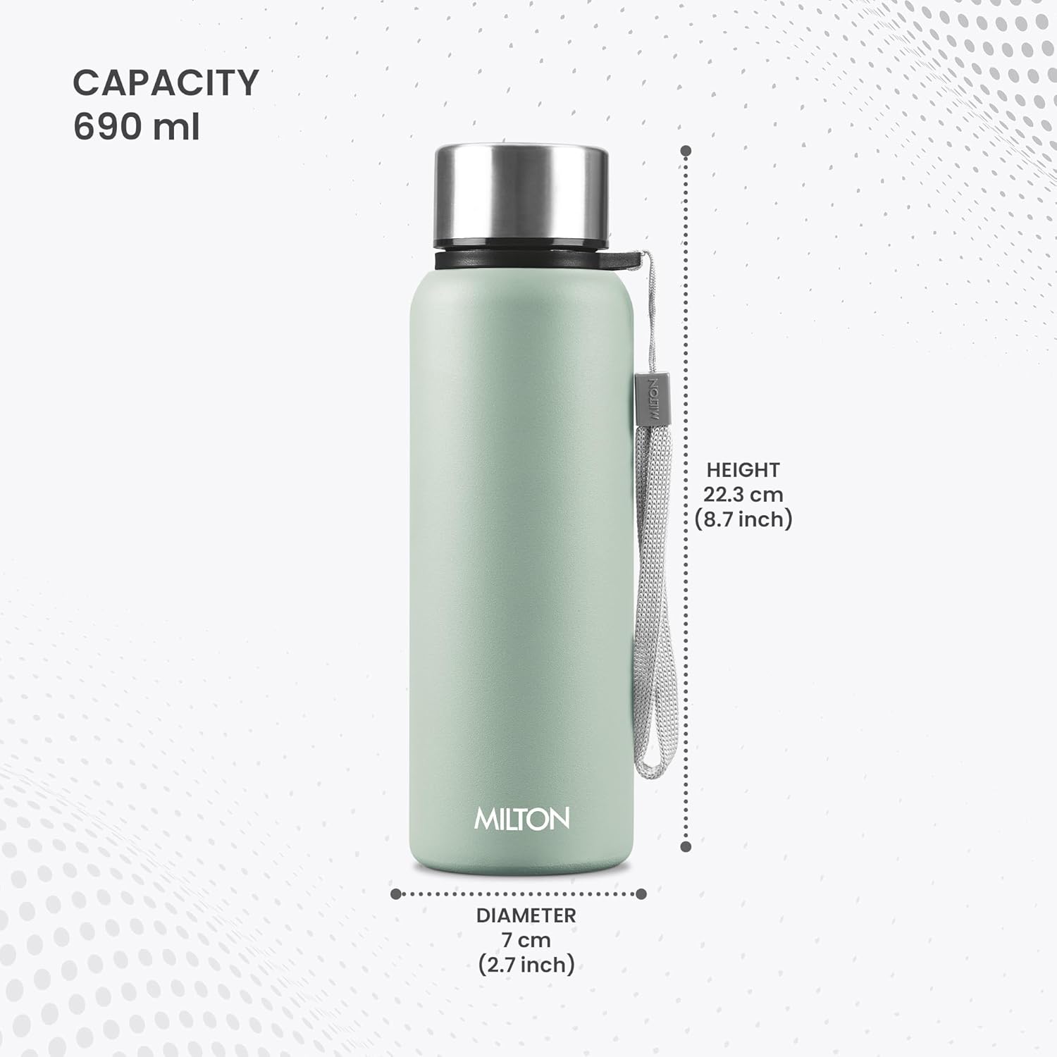 MILTON Brim 750 Stainless Steel Single Walled Leak Proof Easy Grip Water Bottle, 690 ML, Light Green