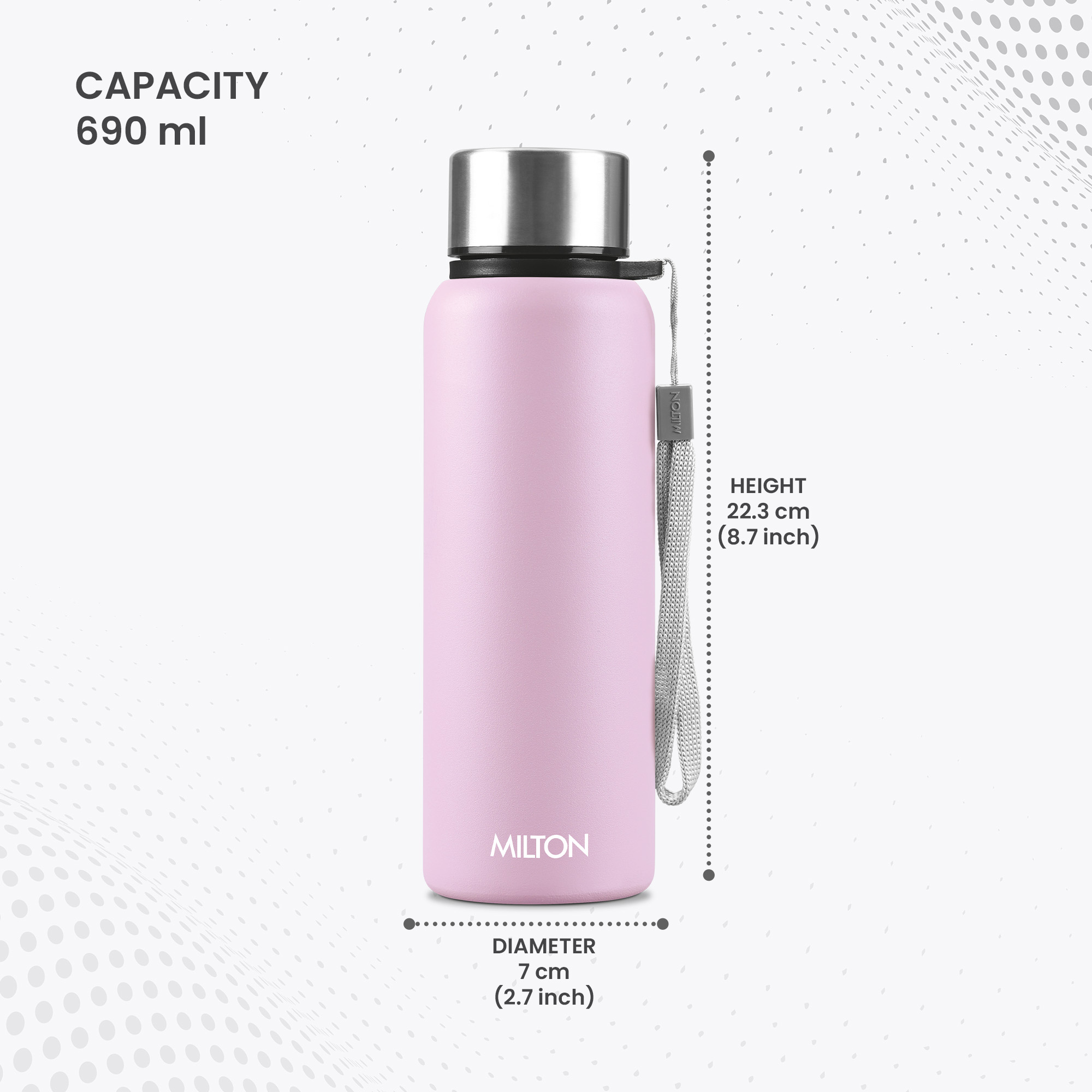 MILTON Brim 750 Stainless Steel Single Walled Leak Proof Easy Grip Water Bottle, 690 ML, Purple