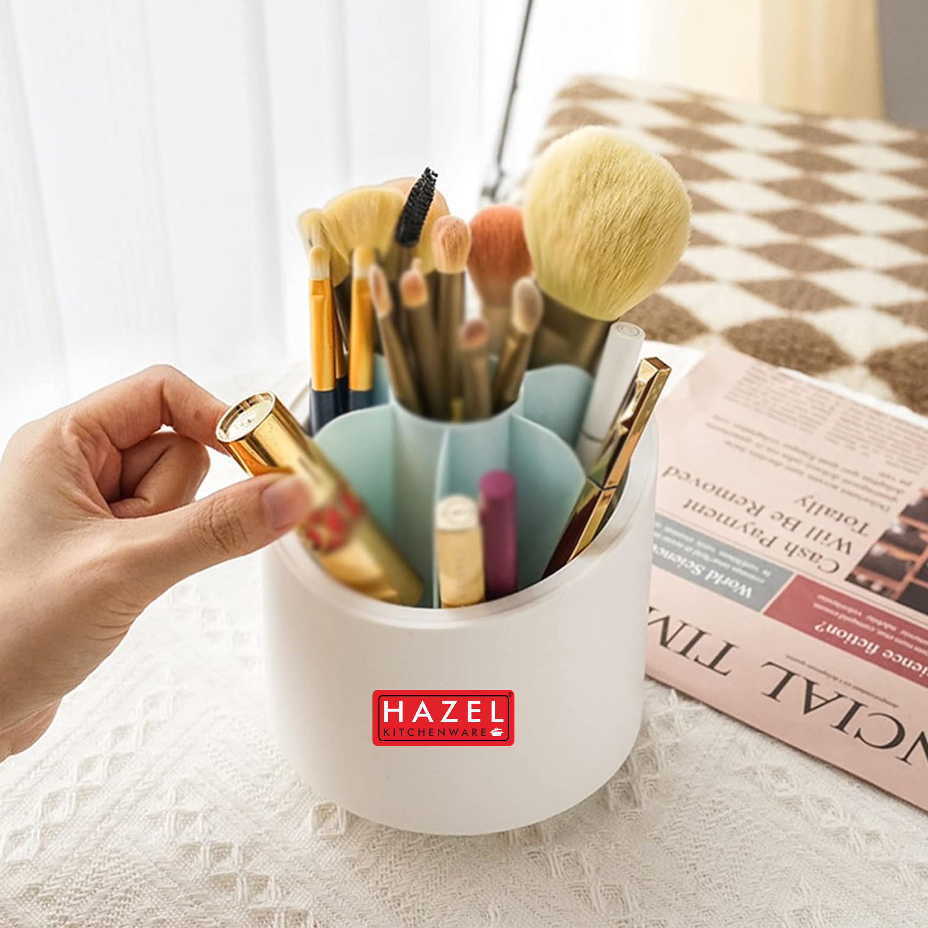 HAZEL Multi-Purpose Organizer with Lid for Kitchen Tools, Spoons, Stationery, Pens & More - Cream