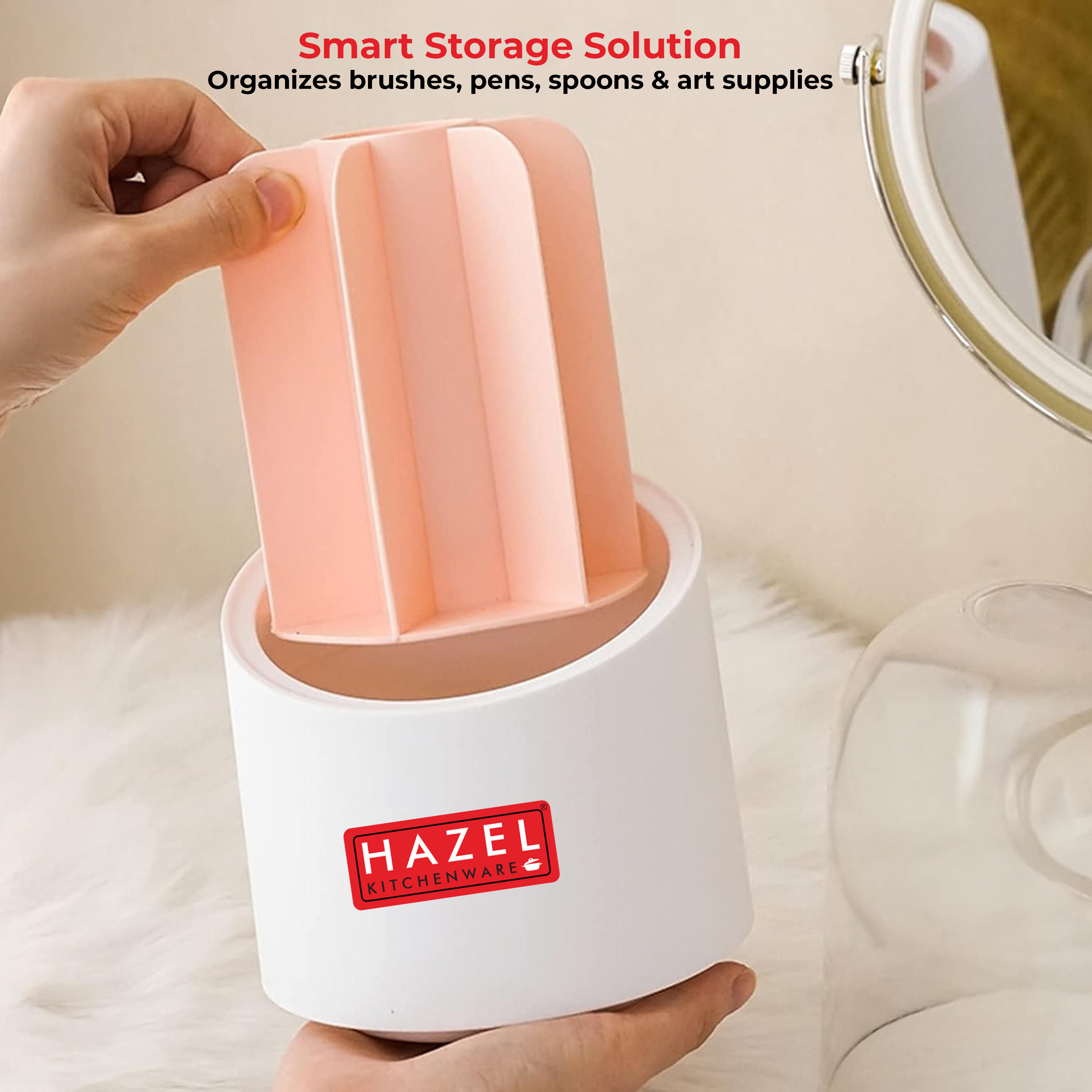 HAZEL Multi-Purpose Organizer with Lid for Kitchen Tools, Spoons, Stationery, Pens & More - Cream