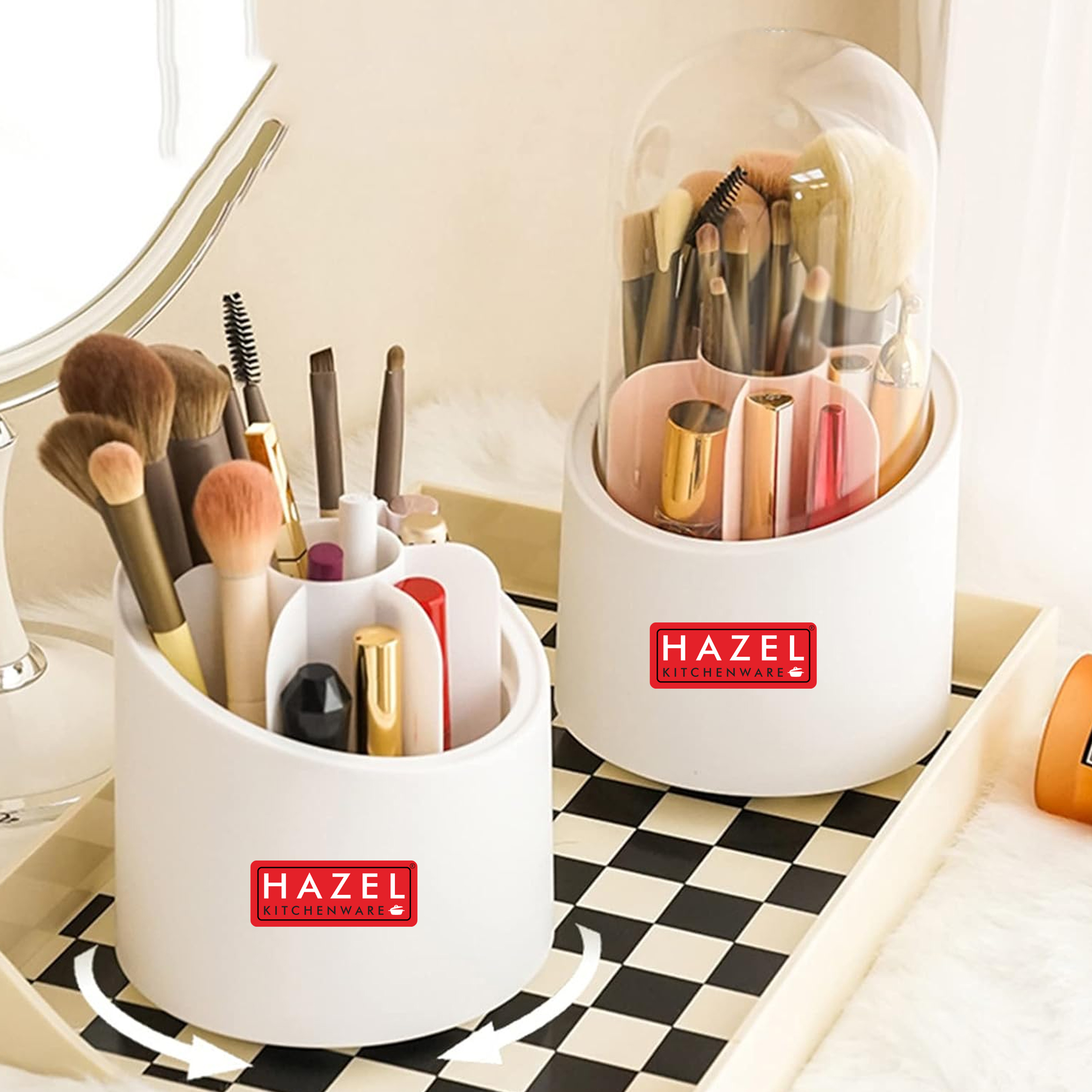 HAZEL Multi-Purpose Organizer with Lid for Kitchen Tools, Spoons, Stationery, Pens & More - Cream