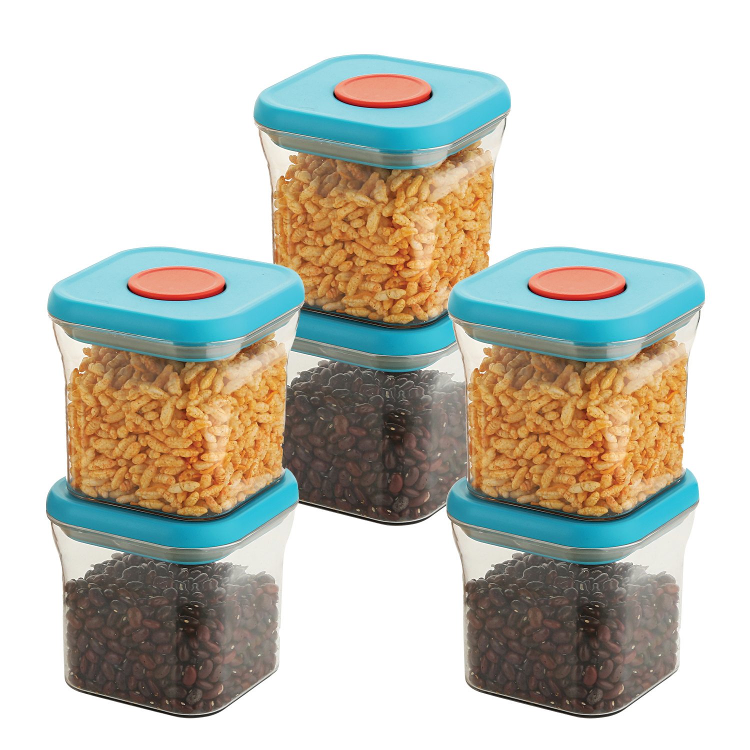 HAZEL Airtight Food Storage Containers with One-Touch Pop-Up Lid | Leakproof, Stackable Jar, 600 ML, Blue, Set of 6