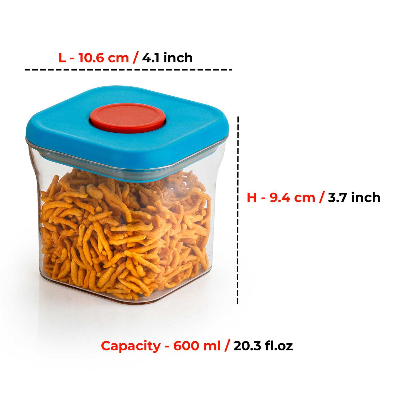 HAZEL Airtight Food Storage Containers with One-Touch Pop-Up Lid | Leakproof, Stackable Jar, 600 ML, Blue, Set of 6