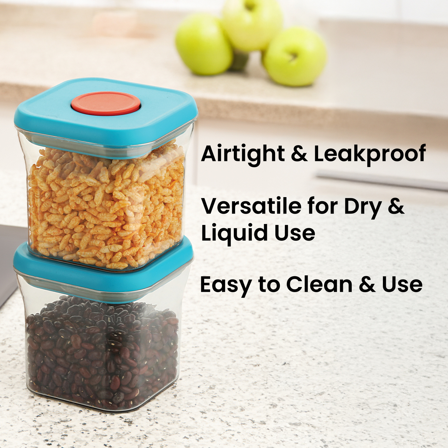 HAZEL Airtight Food Storage Containers with One-Touch Pop-Up Lid | Leakproof, Stackable Jar, 600 ML, Blue, Set of 6