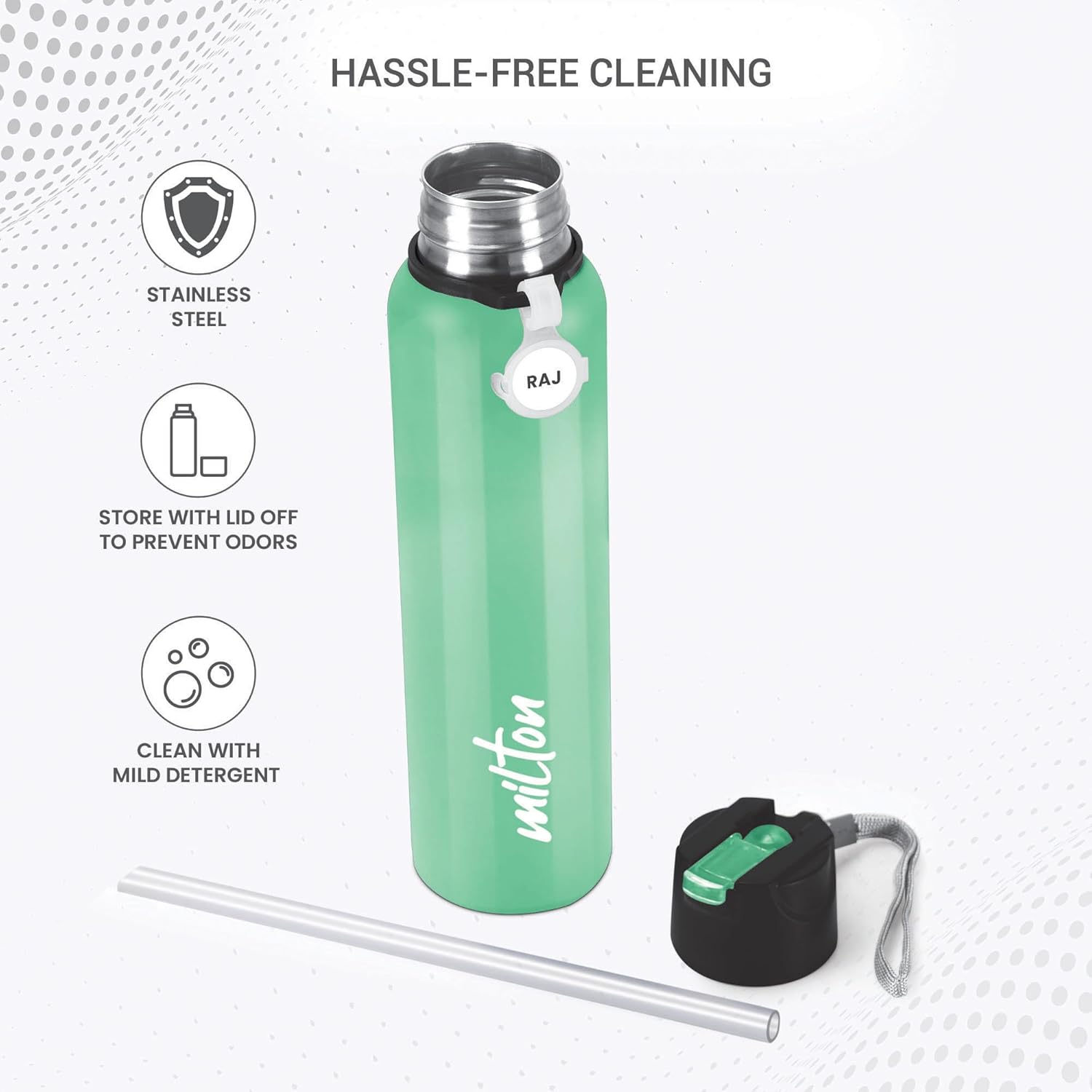 MILTON Sipstar 1000 Stainless Steel Sipper Water Bottle Single Walled Leak Proof Lid, 875 ML, Green