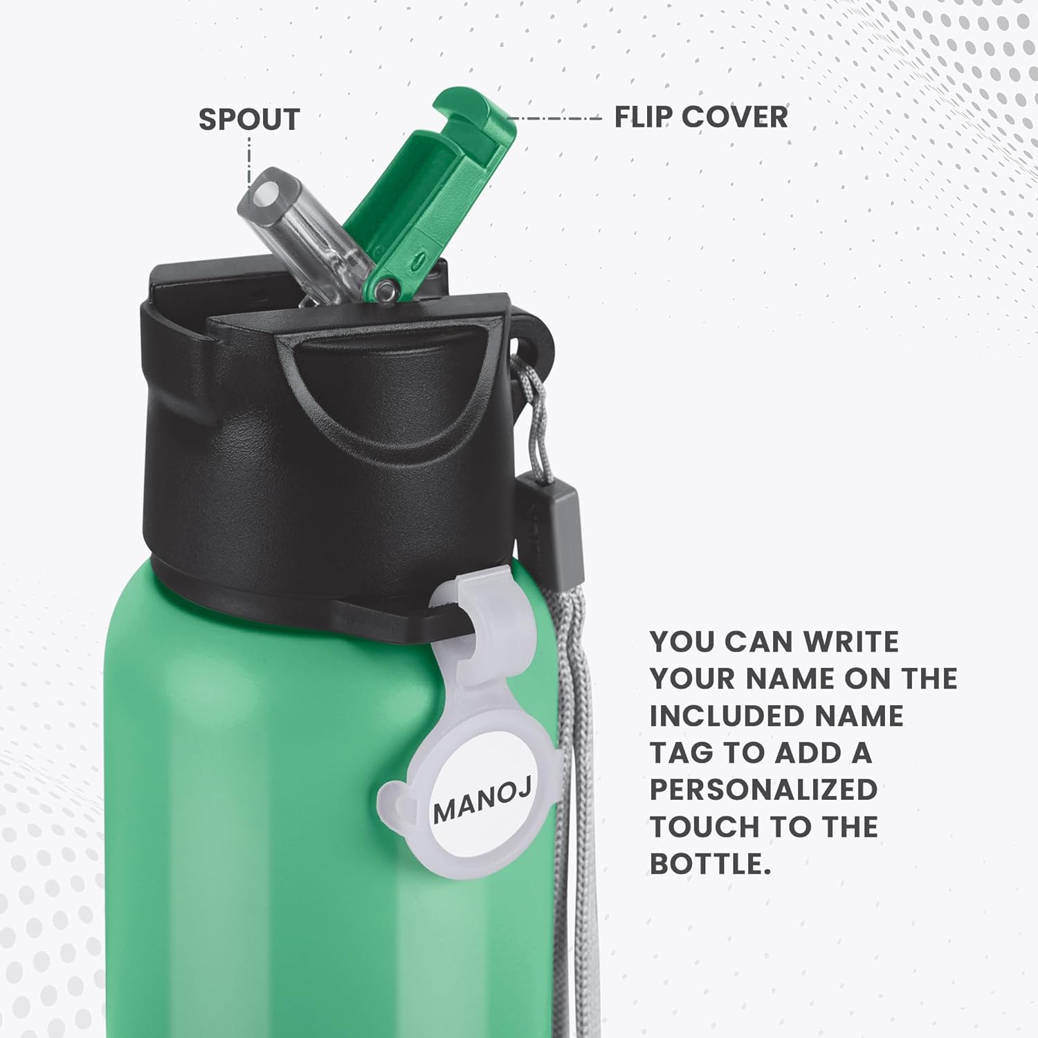 MILTON Sipstar 1000 Stainless Steel Sipper Water Bottle Single Walled Leak Proof Lid, 875 ML, Green