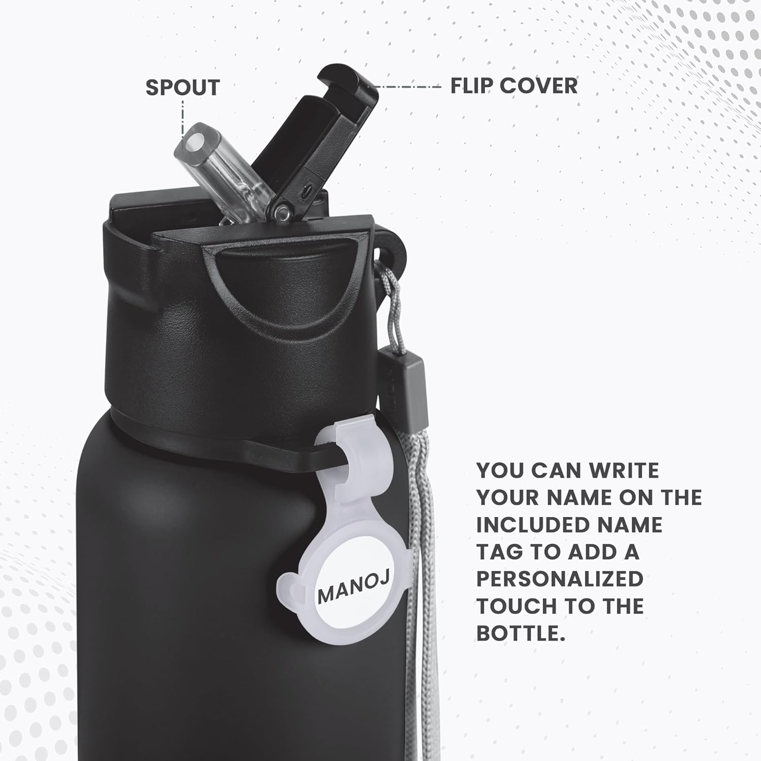 MILTON Sipstar 1000 Stainless Steel Sipper Water Bottle Single Walled Leak Proof Lid, 875 ML, Black