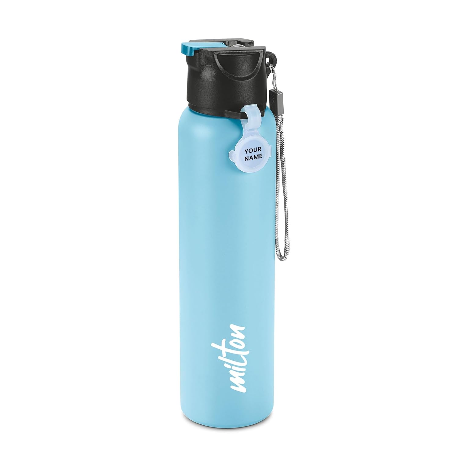 MILTON Sipstar 1000 Stainless Steel Sipper Water Bottle Single Walled Leak Proof Lid, 875 ML, Light Blue