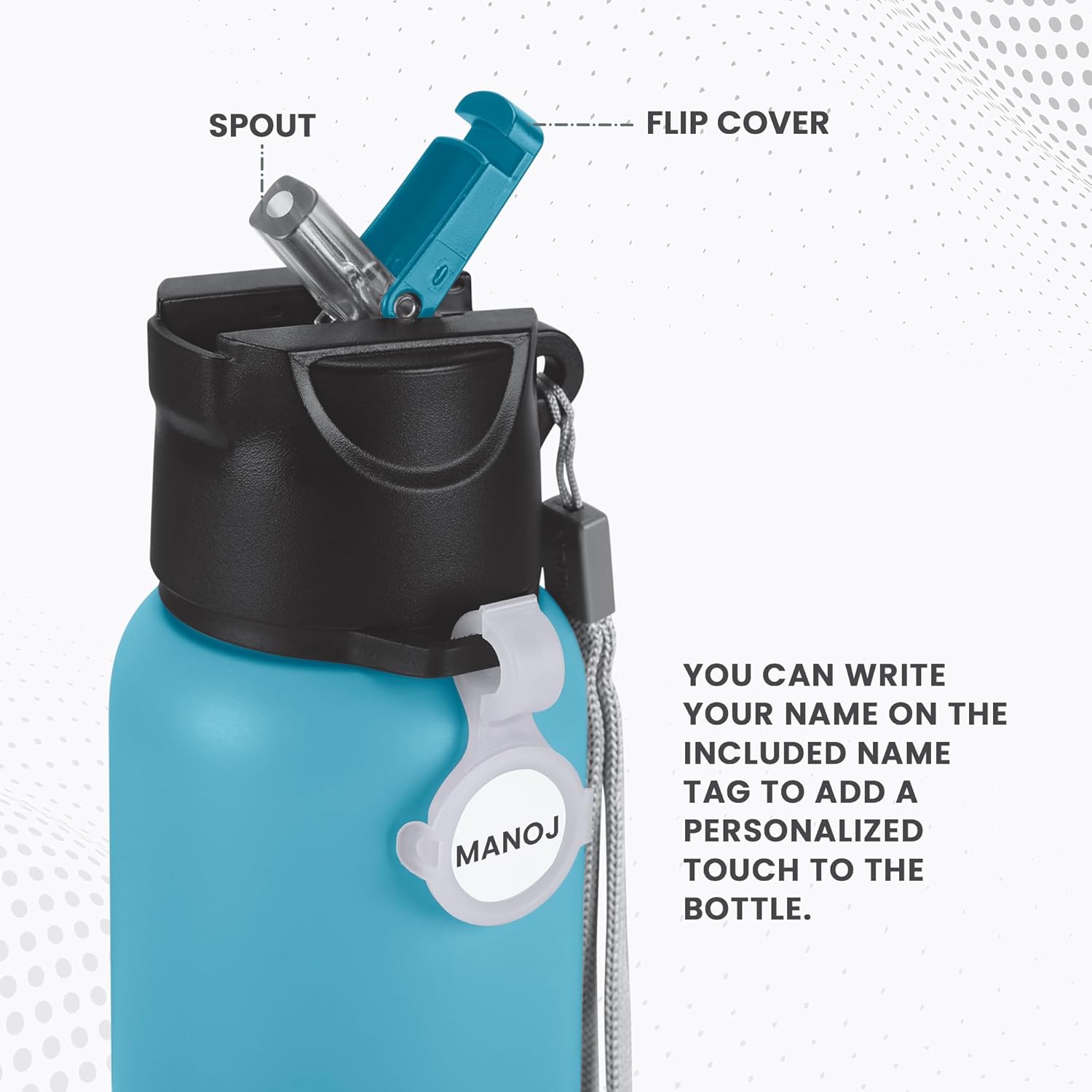 MILTON Sipstar 1000 Stainless Steel Sipper Water Bottle Single Walled Leak Proof Lid, 875 ML, Light Blue