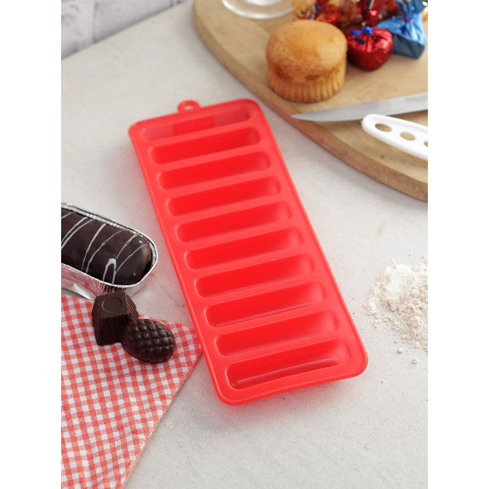 HAZEL 10 Cavity Silicon Chocolate Bar Ice Cube Mould, 1 Pc, Red
