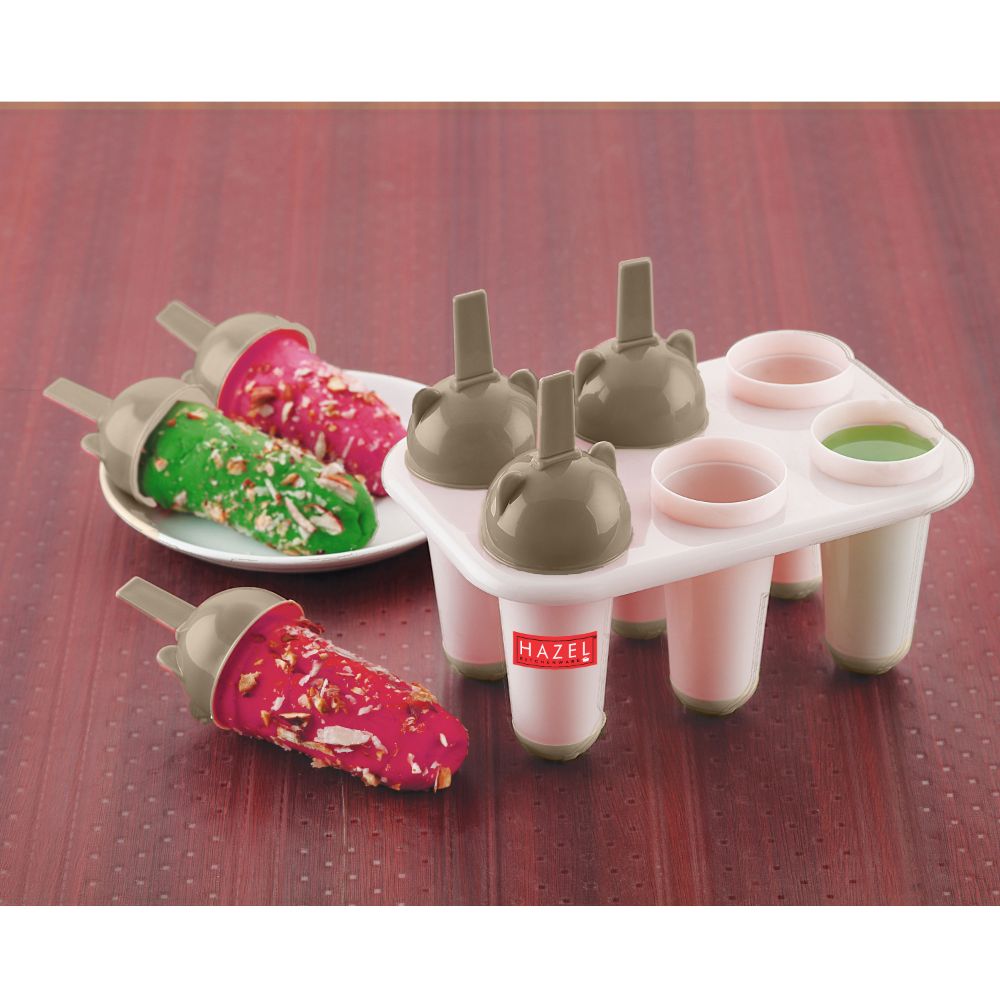 HAZEL Plastic Reusable Kulfi Mould Set of 6 | Kulfi Maker For Children and Adults | Homemade Candy Mould, Popsicle Moulds and Ice Candy Maker | HAZEL Brown