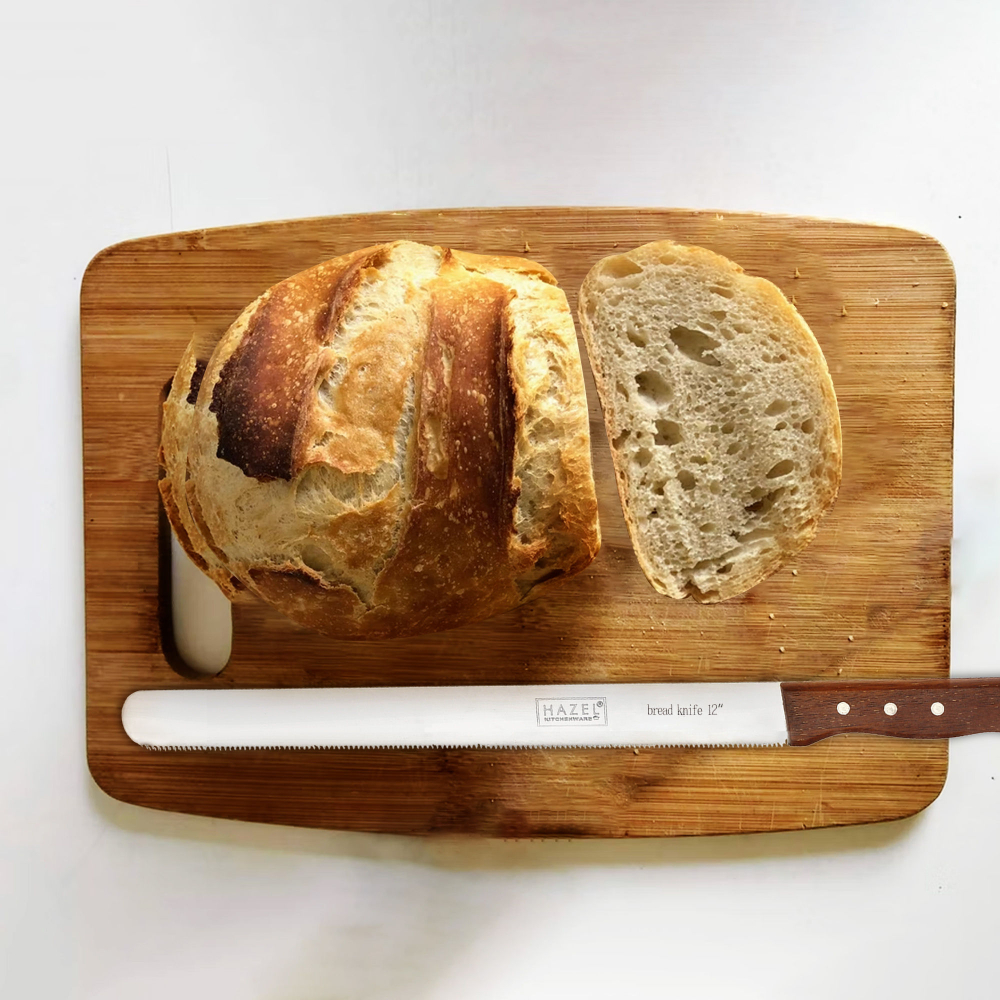 HAZEL Bread Knife For Cutting | 12 Inch Narrow Tooth Serrated Bread Cutting Knife with Wooden Handle | Stainless Steel Cake Cutter Slicer Tool